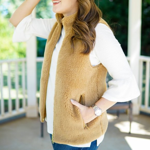 J. CREW Plush Fleece Excursion Vest Gold Hickory - Picture 3 of 10